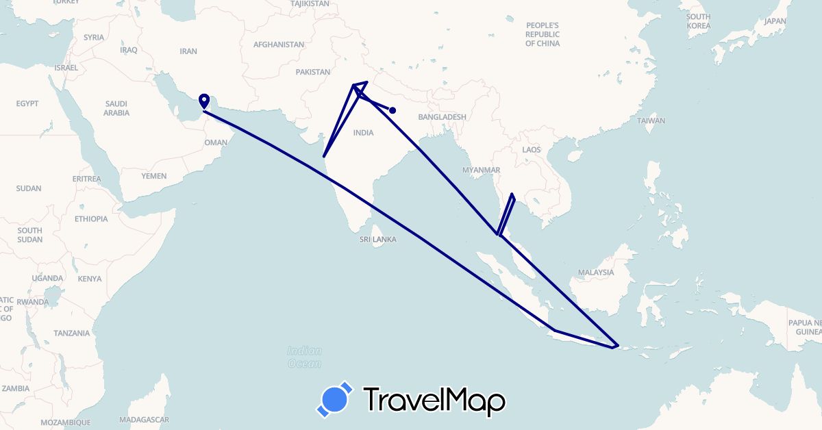 TravelMap itinerary: driving in United Arab Emirates, Indonesia, India, Thailand (Asia)